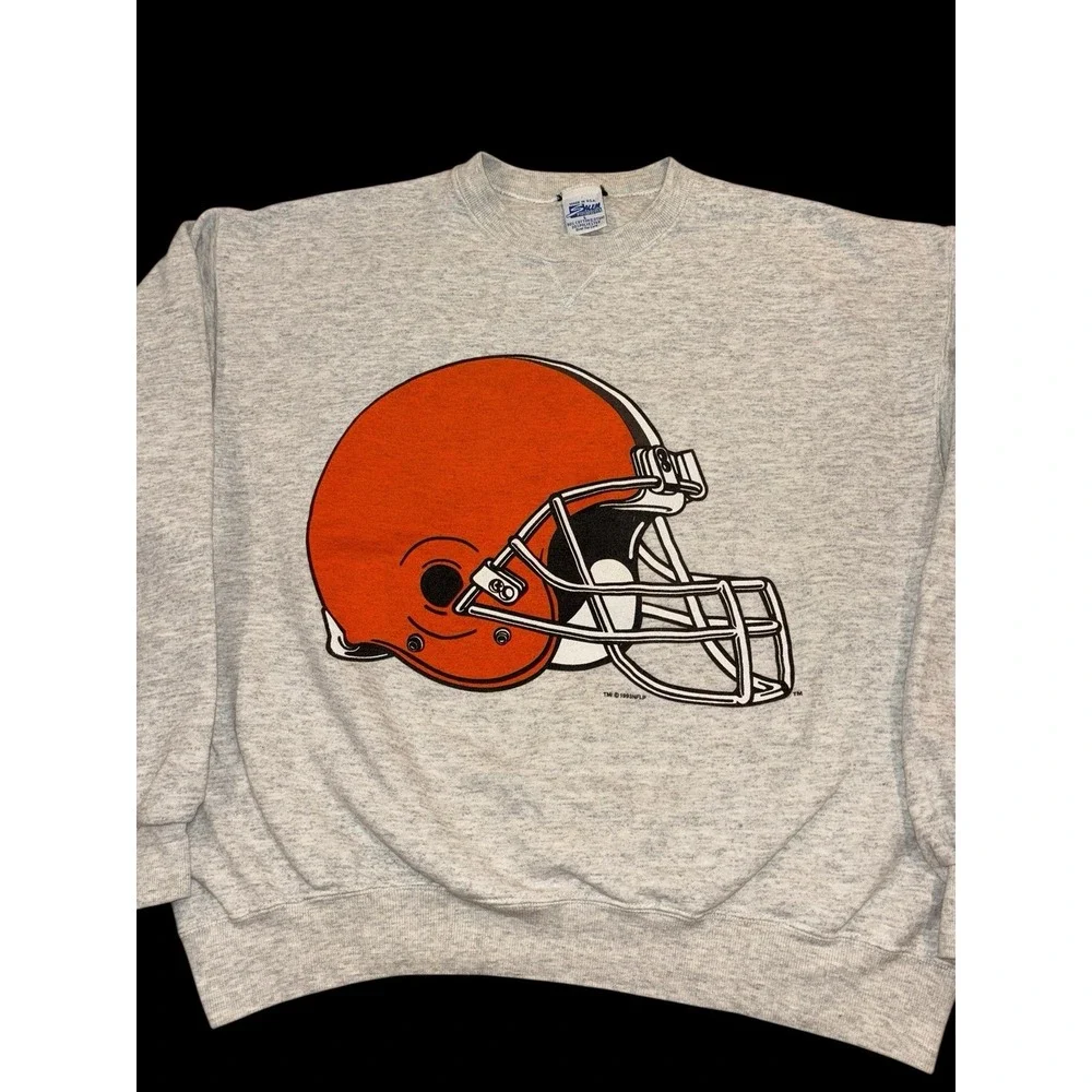 VTG Cleveland Browns Crewneck Sweatshirt Oversized Helmet‎ Salem Sportswear L - Picture 4 of 7